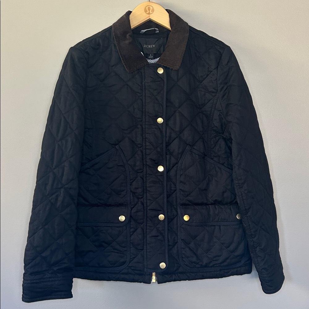J. Crew Quilted Barn Jacket Chore Coat Size S Black Corduroy‎ Collar Cuffs Brown